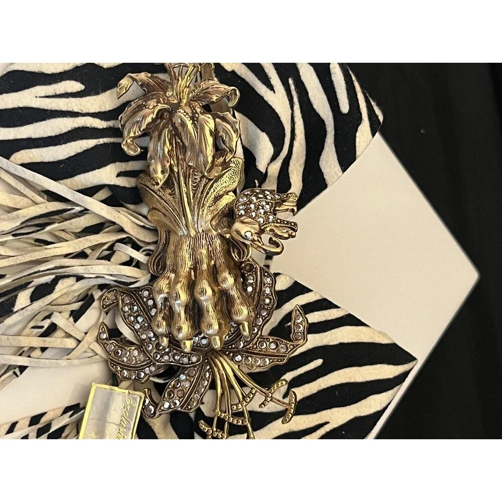 Vintage 1980s Kirks Folly Hair Barrette Zebra Print Floral - 1D